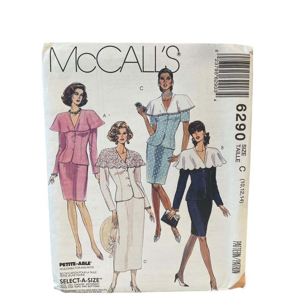 McCall's 6290 Two-Piece Dress Sewing Pattern Misses Size 10-14 Cape Collar 90s